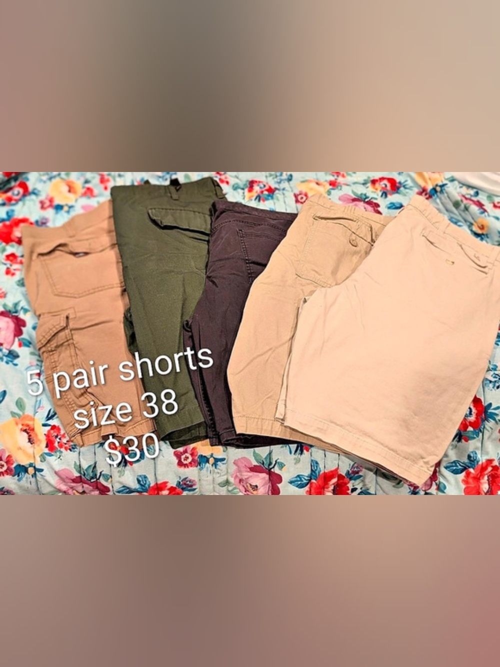 Men's Shorts 5-Pair Lot Size 38 Beige & Green